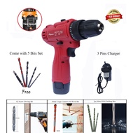 Wately Battery Cordless Drill WE1000 Dual Speed Li-Ion 12V c/w Screw Bit and Bit Set with 2 Battery Option Selection