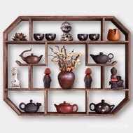 Antique Shelf Solid Wood Chinese Wall-Mounted Living Room Shelf Solid Wood Tea Set Teapot Shelf Wall