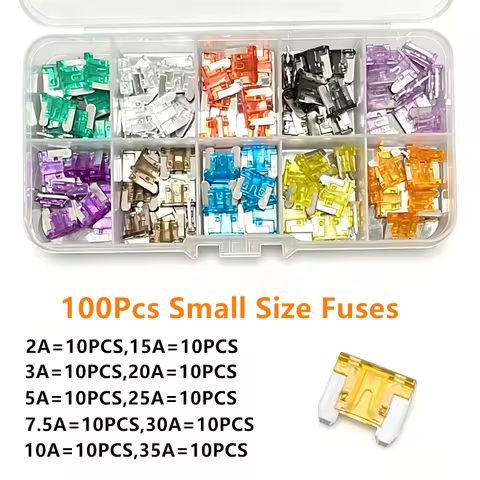 100Pcs Small Car Blade Fuses Amp Set Automotive Fuse Assorted Kit with Storage Box Electrical Vehicl