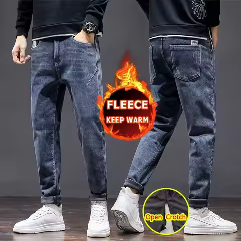 Man Thermal Open Crotch Pants with Three Hidden Zippers Crotchless Couple Costume Easy Take Off Gay 