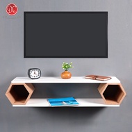 Dections Furniture Meja TV Gantung Hexagonal Modern Minimalis / Rak TV Tempel Dinding 80x20 cm