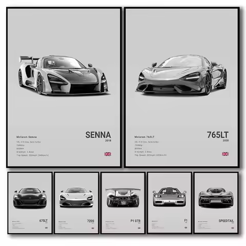 Aesthetic Supercar Sports P1 GTR Speedtail 720s Pop Nordic Luxury Car F1 Senna Poster Canvas Print W