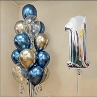 15pcs 12inch Metallic Chrome Blue Silver Latex Balloons 40inch Foil Number Balloon Kids Birthday Par