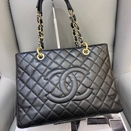 香奈兒/Chanel 黑金荔枝紋GST菱格紋托特包