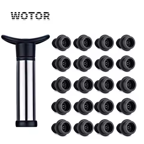 WOTOR Advanced Wine Stoppers Stainless Steel Manual Vacuum Pump Wine Saver Reusable Wine Bottle Stop