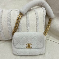 香奈兒 Chanel 毛呢單肩包 白色 毛呢 金扣