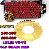 SPOKET SET JRP 415 RED 132L SPOKET GOLD REAR 28T-42T FRONT SPOKET GOLD 14T/15T/16T SPOKET JRP GOLD P