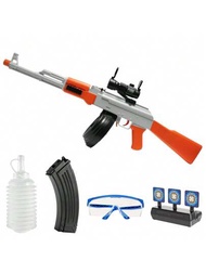 新款電動AKM-47凝膠槍玩具，具有自動和手動雙模式水彈槍玩具，配有大彈夾，高速彈珠濺射，非常適合戶外遊戲/海灘/派對/庭院/水上遊戲/草地/射擊遊戲，可作為生日/假期/節日禮品