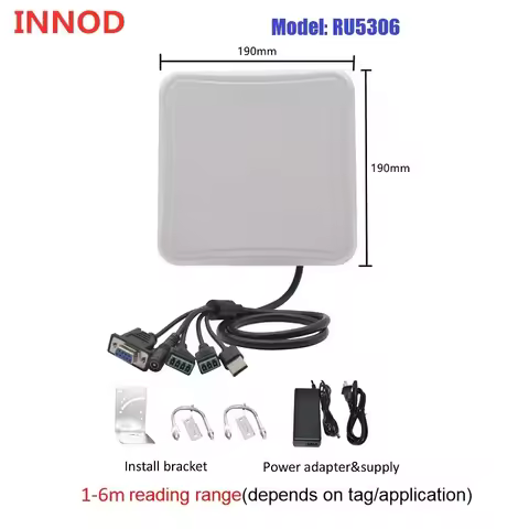 INNOD 5-6m Uhf Rfid Reader Long Range Built in 6dbi Circular Antenna RS232 WG26 USB RELAY Ethernet f
