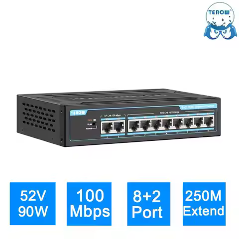 TEROW POE Switch 10 Port 100/1000Mbps Ethernet Switch 8 PoE+2 UpLink With Internal Power Office Home