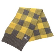 Vivienne Westwood 格紋圖案羊毛圍巾，黃色和灰色相間，品相極佳，貨號 1724 [二手] Vivienne Westwood