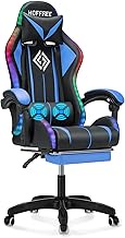 RGB Gaming Chair with LED Lights and Massage Ergonomic Computer Gaming Chair with Footrest High Back Video Game Chairs with Adjustable Lumbar Support Blue and Black
