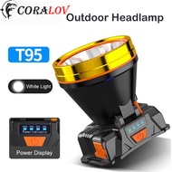 CORALOV T50 Senter Super Terang 300m Senter Jarak Jauh Lampu Penambang Senter Kepala Jarak Jauh Led 