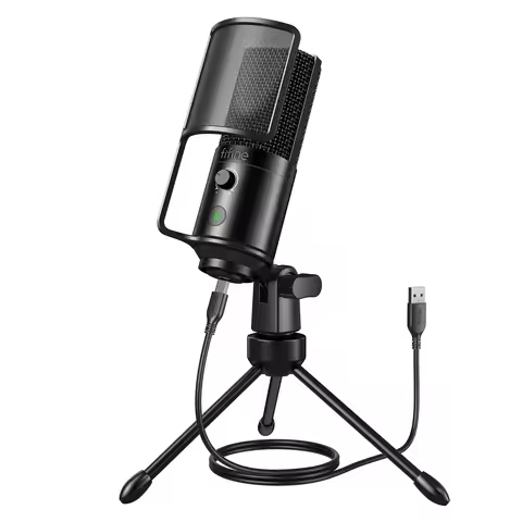 FIFINE USB Streaming Microphone with Pop Filter,Condenser Mic Set with Tap-to-Mute&Vol Control for P