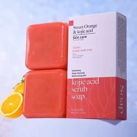 Kojic Acid Scrub Soap orange Fragrance Body Face Wash Nature Ingredient Papaya Floral Pattern Paper 