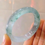 Natural Myanmar Old Pit Ice Seed Floating Blue Flower Female Original Stone Clear Water Jade Bracele