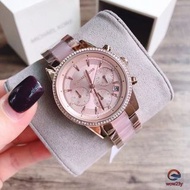 Michael Kors手錶女 手錶 裸粉色女生石英錶 鑲鑽三眼計時日曆女錶 鋼帶時尚百搭腕錶 休閒通勤精品錶MK6324 MK6307
