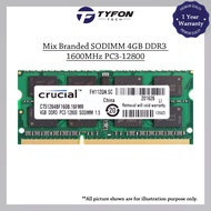 Mix Branded SODIMM 4GB DDR3 1600MHz PC3-12800 Laptop RAM (Refurbished)