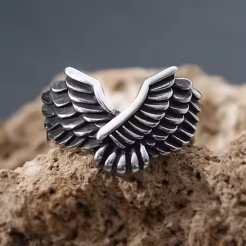 Minimal Gothic Archangel Wing Ring Stainless Steel Faith Freedom Amulet For Men Women Exclusive Stre