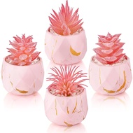 Der Rose 4 Pek Tumbuhan Palsu Merah Jambu, Tumbuhan Sukulen Kecil Buatan untuk Hiasan Meja Rias Bili