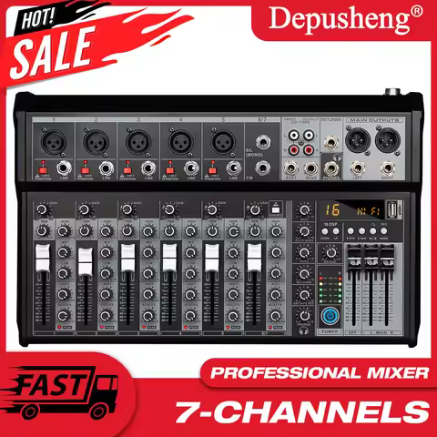 Audio Mixing Console Mixer Professional Audio 7 Channel Sound Mixer For Live Streaming DJ Audio Equi