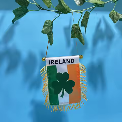 (SKY FLAG)Ireland Shamrock Car Window flag 8*12cm double side printed pennantSaint St Patrick's Day 