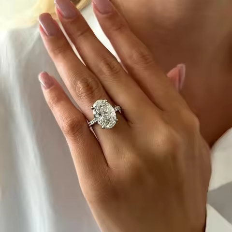 1/2/3/4CT Oval Cut Full Moissanite Engagement Rings for Women Solitaire Hidden Halo Diamond S925 Sil