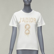 CHRISTIAN DIOR Jadior 8 gold lurex embroidery white cotton linen tshirt XS
