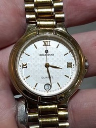 Gold Star 藍寶石水晶玻璃錶面 日期顯示 石英錶-手圍17公分
