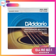 Dây guitar DAddario EJ16 Phosphor Bronze Cỡ dây (12-53) Dây bền chất lượng âm thanh tốt