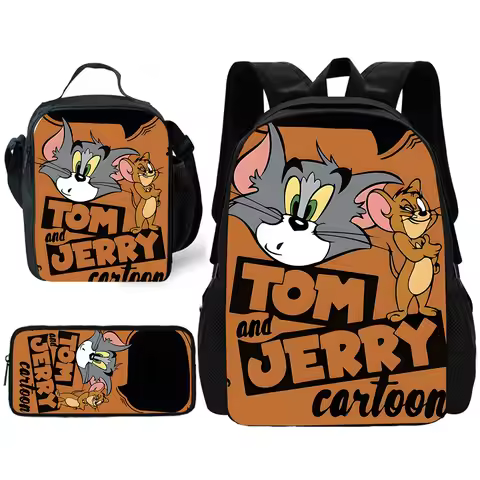 Child School Cartoon Funny T-Toms Backpack with Lunch Bags ,Pencil Bags ,School Bags for Boys Girls 