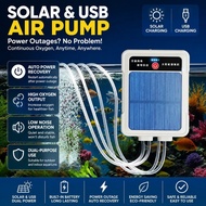 Solar USB Rechargeable Oxygen Pump Fish Tank Aerator Ultra Silent Waterproof Aquarium Air Pump 2-4L/
