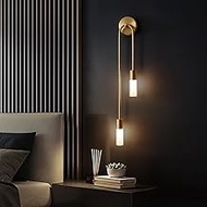 Plug in Wall Lamp Nordic Golden Led Wall Sconce for Bedroom Bedside Living Room TV Background Corridor Stairs Aisle Wall Light Indoor Light (Color : Left-Short 9x55cm) charitable