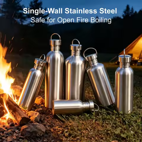350-2000ml Stainless Steel Water Bottle Single Wall Metal Bottle for Camping Hiking Cycling Outdoor 