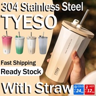 Original Tyeso 600ML Thermos Cup Tumbler Mug Straw Vacuum Flask Insulated Water Bottle Cup Stainless Steel botol air