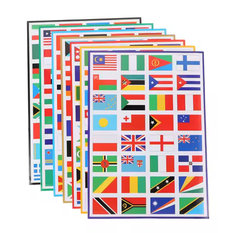 224PCS/7Sheet Countries Flags Stickers Multi Territorial Maps Nations Patterns Face Travel Stickers 