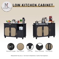 Monolife Muji Rattan Style/Low Kitchen Cabinet with Ceramic Top, Drawers & Soft Close Storages/Ratta