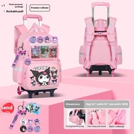 KCZAKA Kuromi Trolley School Bag for Kids with Large Capacity and Durable Wheels