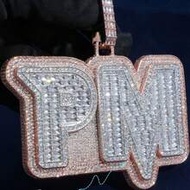 Custom Chilled Pearlescent CZ Nameplate Pendant Necklace Diamond Cubic Zirconia Two-Color 3D Charm M