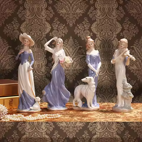 Home Decor Ceramic Figurines Art Crafts Coffee Bar Porcelain Ornament Wedding Decoration Lady Wester