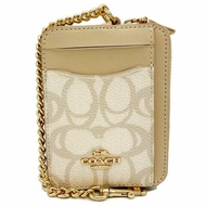 [全新] COACH C LOGO卡片名片鏈帶零錢包(奶油白)