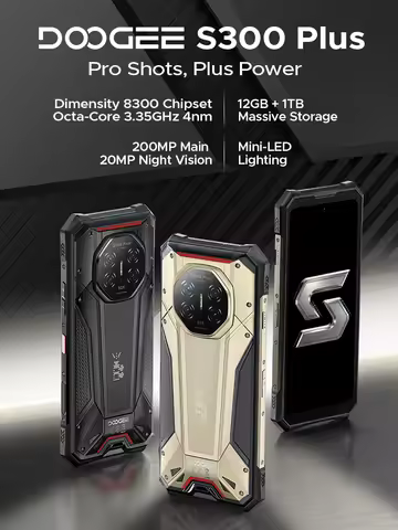 DOOGEE S300 Plus Rugged Phone 5G Android 16 Gemini AI LED Light Display Array 12GB 1TB 11000mAh 120W