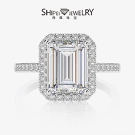 Shipei Jewelry Small Sugar Cube8*10High Carbon Diamond Women's Ring4ct Luxurious Cluster Setting925P