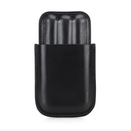 CONTACTS FAMILY Black Genuine Leather Cigar Travel Case Smoking Accessories Humidor Carrying 3 Tubes