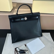 Hermes herbag 31黑白防水布拼色銀釦