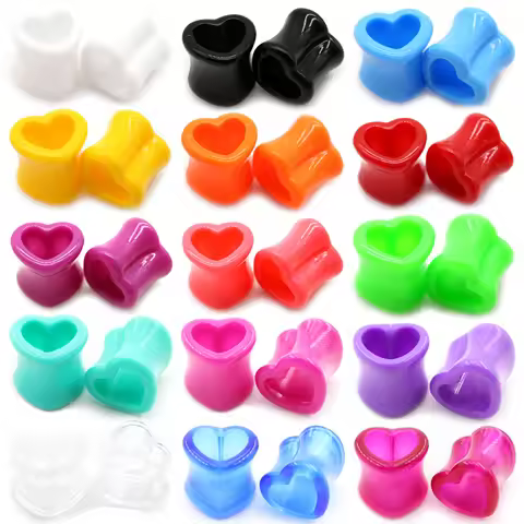 Alisouy 2pcs 3mm-25mm White Black Brown Love Heart Acrylic Ear Plug Tunnels Flesh Stretcher Expander