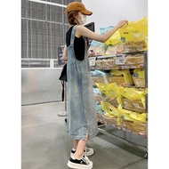 Cowgirl Overalls Skirt - Denim Casual Cute Design with Small Slits | Mid-Length Loose Fit