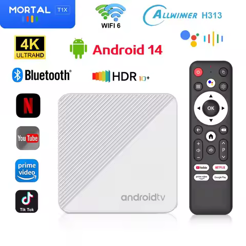 Andriod 14 TV Box Mortal T1X Voice Control Smart Theater WIFI6 1000M Lan Bluetooth 8K 4K Video Allwi