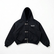 ZODIAC Hoodie Jacket Boxy Double Zipper Fireman Clasp Black Reflective Screen Printing Aquarius Over