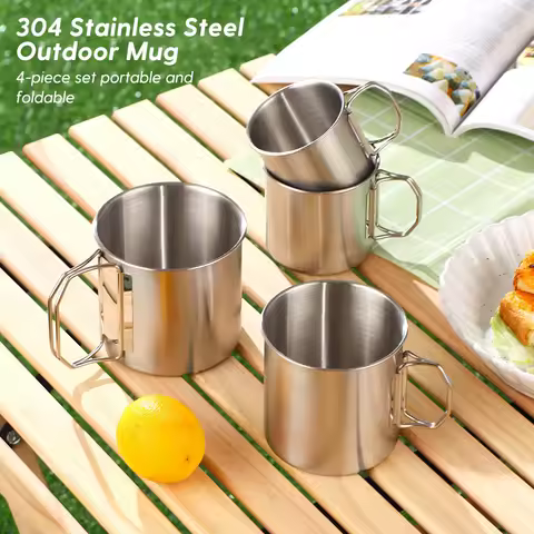 Camping Folding Cup Set 304 Stainless Steel High Quality Portable Cup Picnic Drinkware Set Water Bot